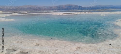 The insanely beautiful Dead Sea resort. March 2024. Reflection of the sky in the sea