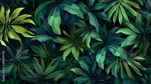 Lush Tropical Leaves Background in Vibrant Green Hues