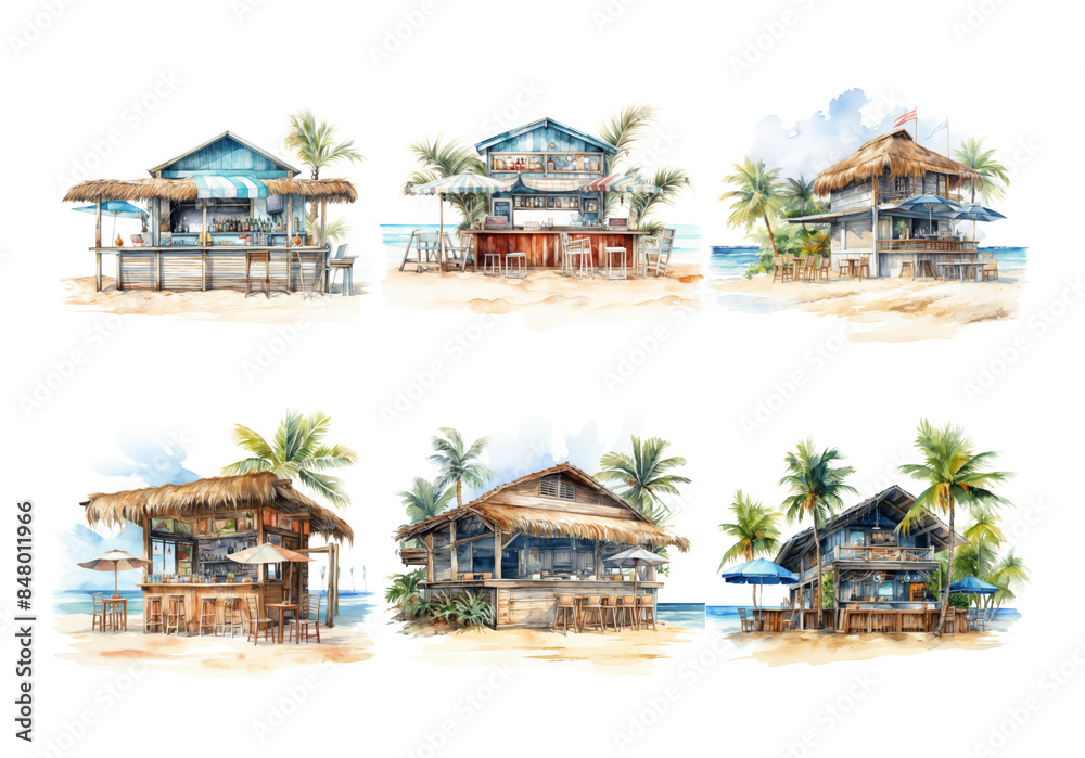 Obraz premium Beach Bar, Summer Illustration. Watercolor Style.