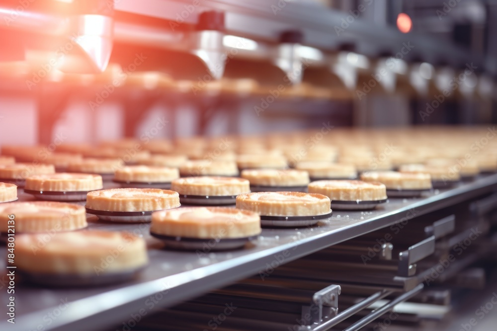 Automated Cake Production Line in a Modern Factory Automated Cake Production Line in a Modern Factory