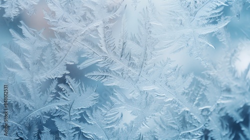 Frosty Ice Patterns on Winter Glass Window