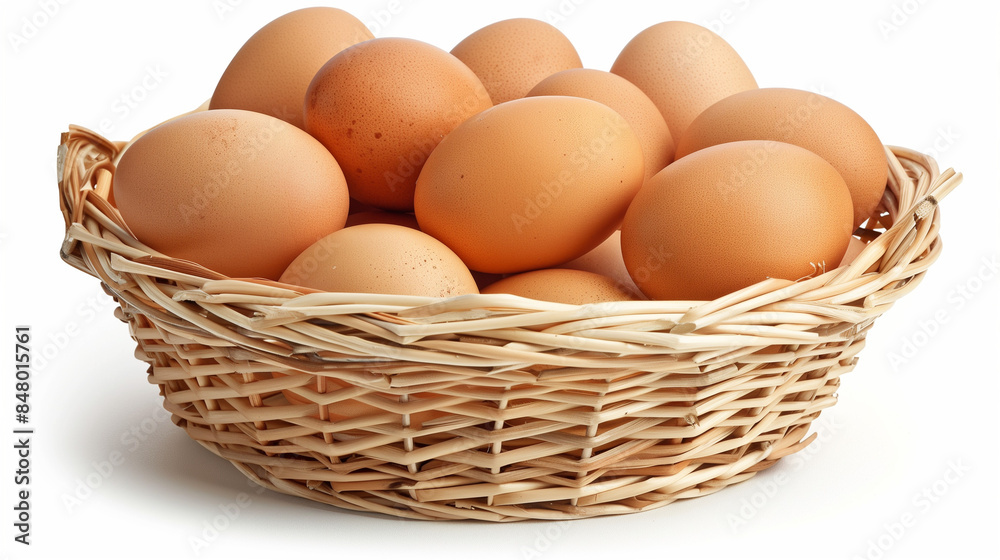 Basket of fresh eggs on a white background Basket of fresh eggs on a white background