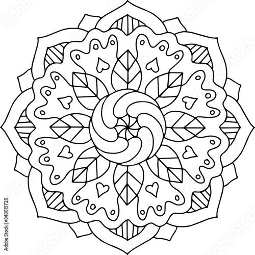 heart mandala line art coloring book page
