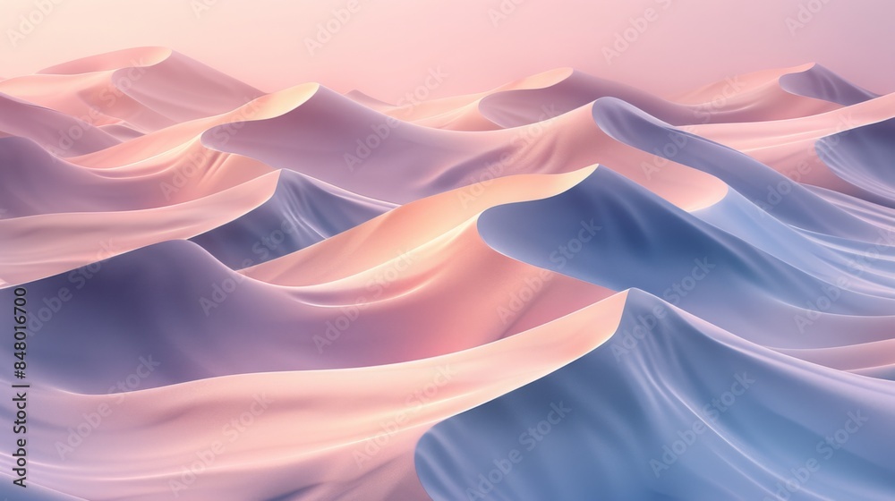 Obraz premium Tranquil yet Dramatic Abstract Digital Art Featuring Desert Dunes and Sand Ripple Textures on a Dusky Rose Background with 3D Rendered Matte Surface Detail