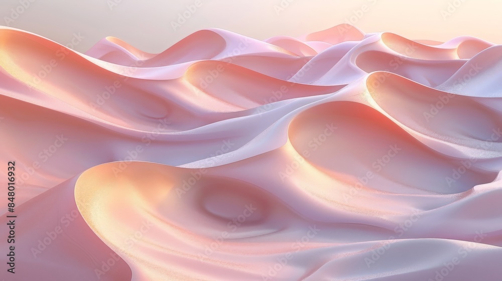 Obraz premium Tranquil yet Dramatic Abstract Digital Art Featuring Desert Dunes and Sand Ripple Textures on a Dusky Rose Background with 3D Rendered Matte Surface Detail