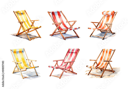 Cute watercolor painting style illustration of Beach Chair, isolated on white background