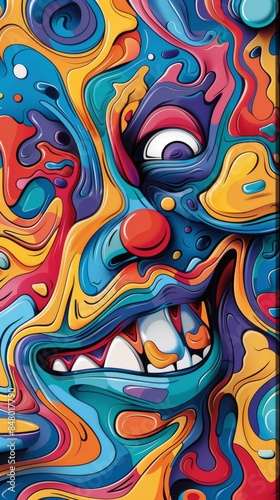Colorful abstract clown face grinning showing teeth