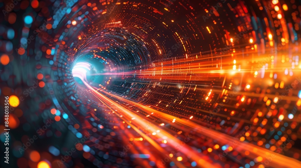 Futuristic tunnel with vibrant lights