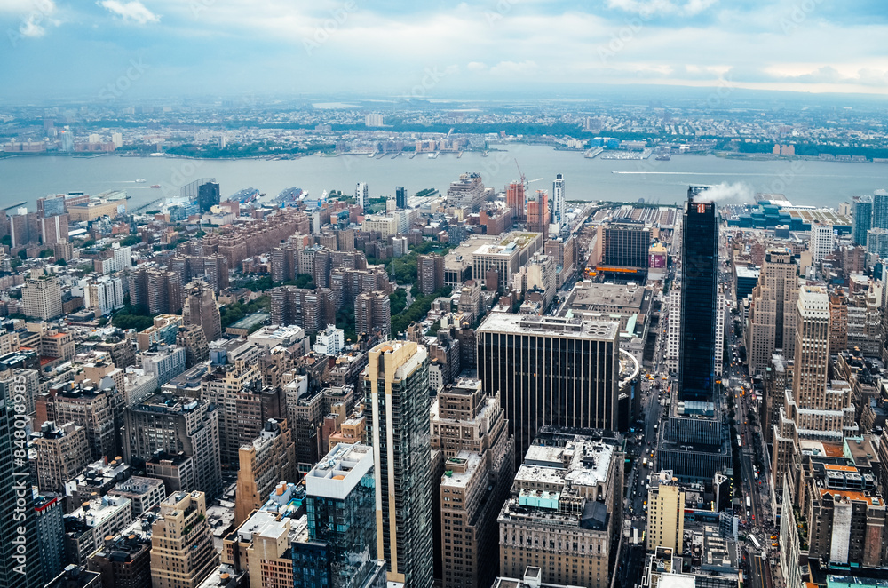 Fototapeta premium New York City Manhattan skyline panorama with skyscrapers and buildings.