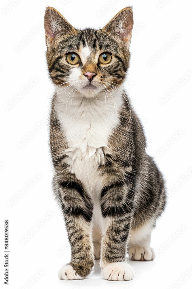 Close-Up of Tabby Cat on White Background. Generative ai Close-Up of Tabby Cat on White Background. Generative ai