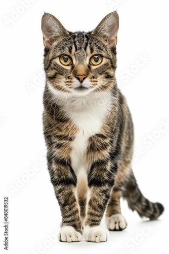 Close-Up of Tabby Cat on White Background. Generative ai