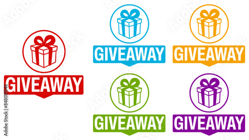 Set trendy Stylish giveaway icon labels. Mystery box gift prize sign sticker icon design vector illustration