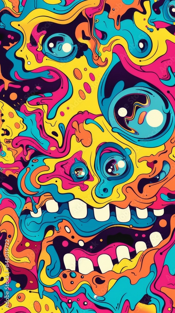 Colorful abstract background showing melted eyes and teeth Colorful abstract background showing melted eyes and teeth