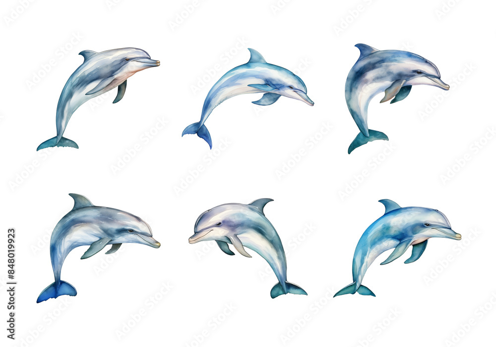 Dolphin, Summer Illustration. Watercolor Style. Dolphin, Summer Illustration. Watercolor Style.
