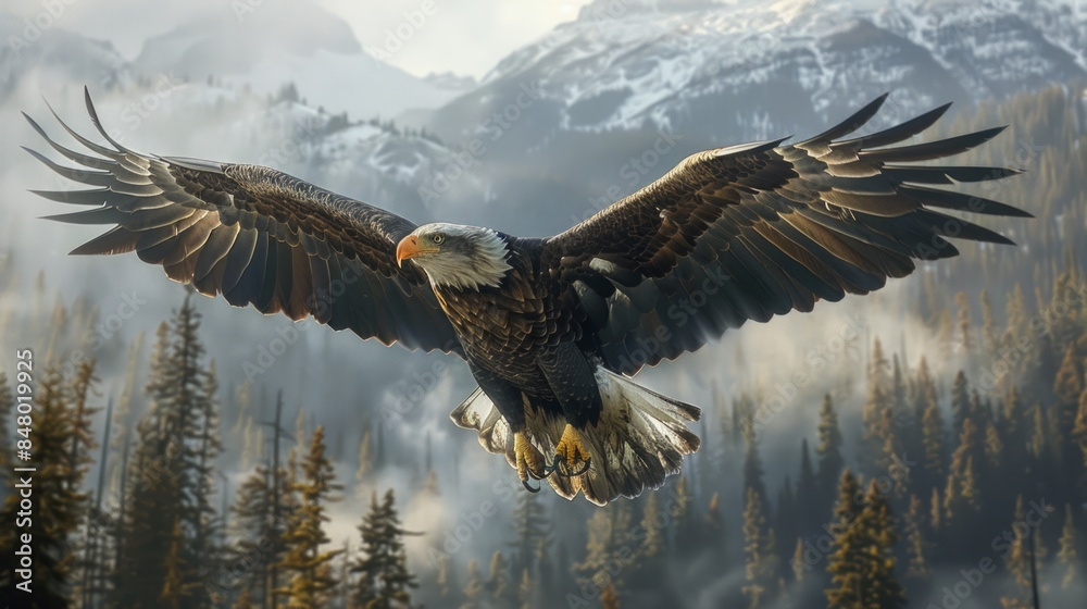 Eagle soaring over mountain landscape Eagle soaring over mountain landscape