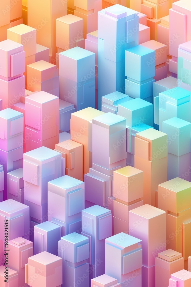 Abstract colorful cityscape with vibrant gradient blocks creating a futuristic urban environment with a playful and modern aesthetic. Abstract colorful cityscape with vibrant gradient blocks creating a futuristic urban environment with a playful and modern aesthetic.