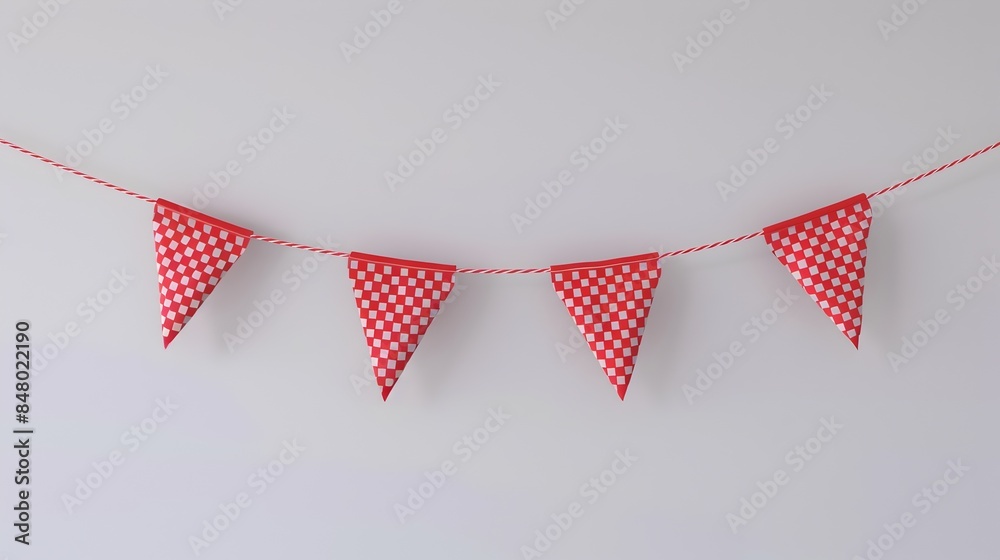Obraz premium Vibrant 3D Printed Triangle Flag Hanging on Line in White Background