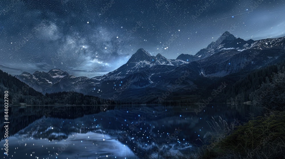 Starlit Reflections on the Mountain Lake AI generated Starlit Reflections on the Mountain Lake AI generated