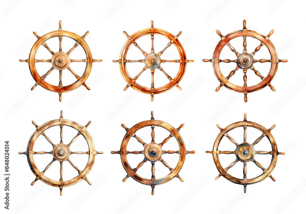 Ship's Wheel, Summer Illustration. Watercolor Style. Ship's Wheel, Summer Illustration. Watercolor Style.