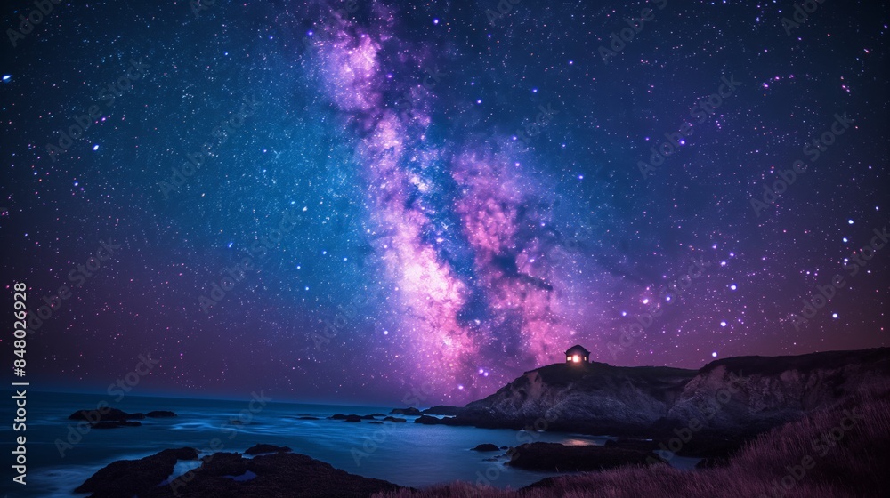 Fototapeta premium Serene Arcadia Dark Sky Reserve: Pristine Starry Night with Milky Way View Ideal for Stargazing