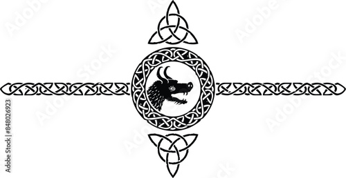 Celtic Pattern Circle Header with Dragon Head and Triquetra