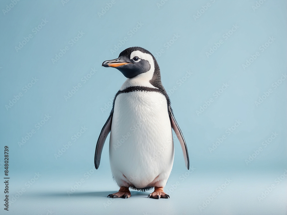 Fototapeta premium Cute Penguin on Light Blue Background