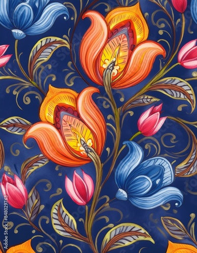Artistic Paisley Floral Tiles in Watercolor