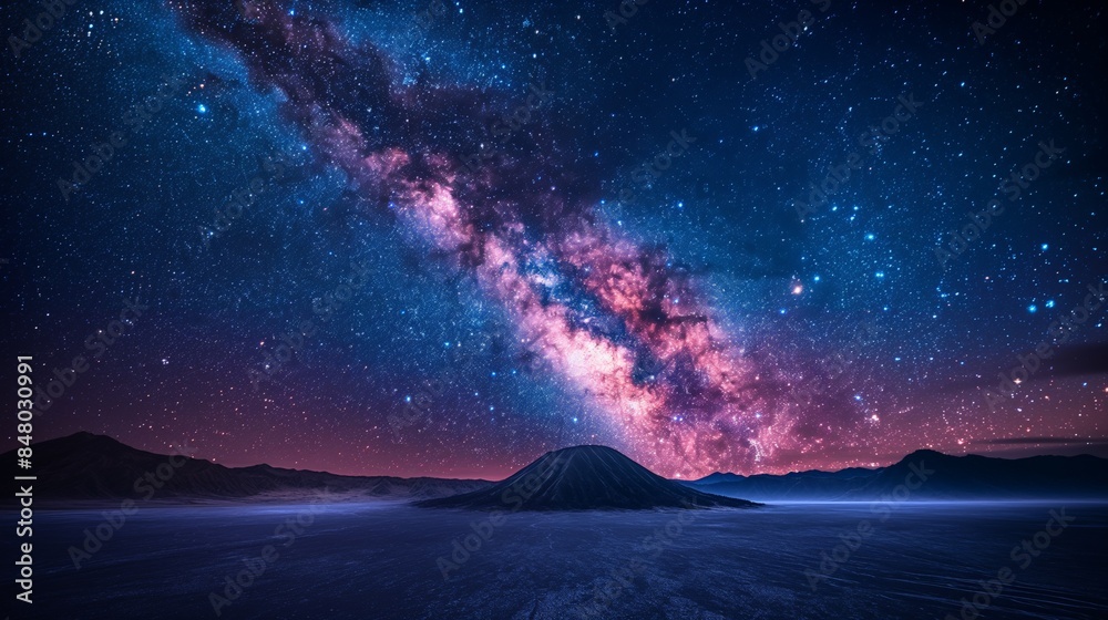 Fototapeta premium Serene Night Sky at Bromo Dark Sky Reserve: Awe-Inspiring Milky Way and Stars