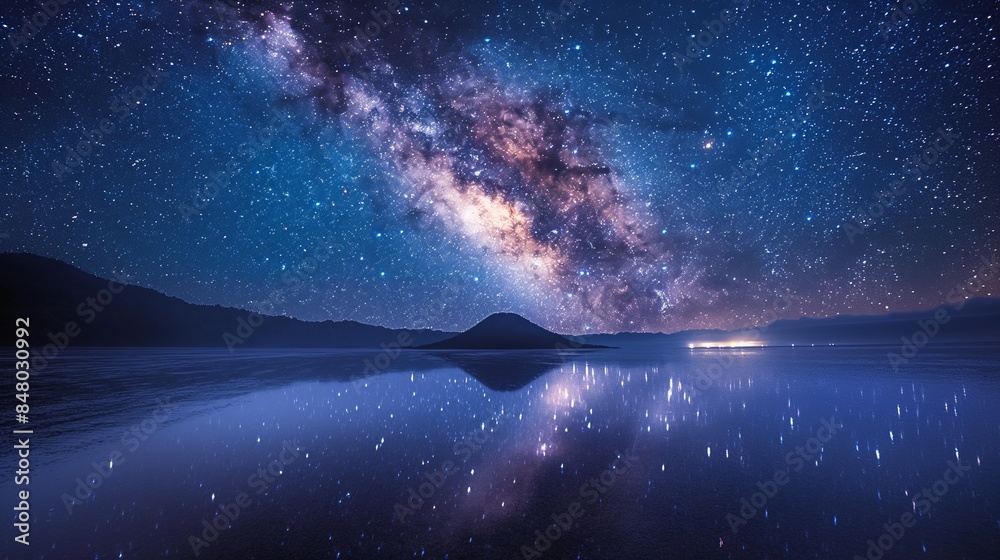 Naklejka premium Tranquil Night at Bromo Dark Sky Reserve: Milky Way and Stars