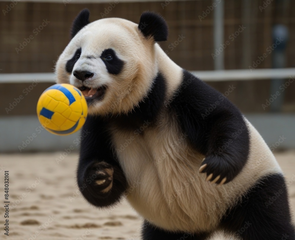 Fototapeta premium Playful Panda with Volleyball