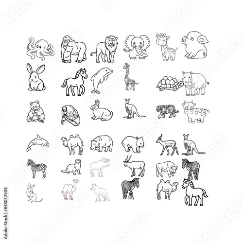 Collection of vector sketches and shapes of different animals