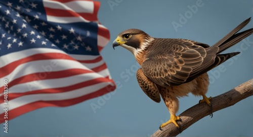 Majestic Hawk with American Flag