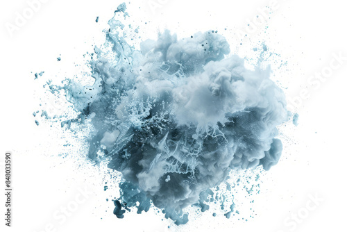 Dynamic water explosion effect, isolated on a white background