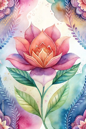 Digital illustration of a pink flower in watercolor style