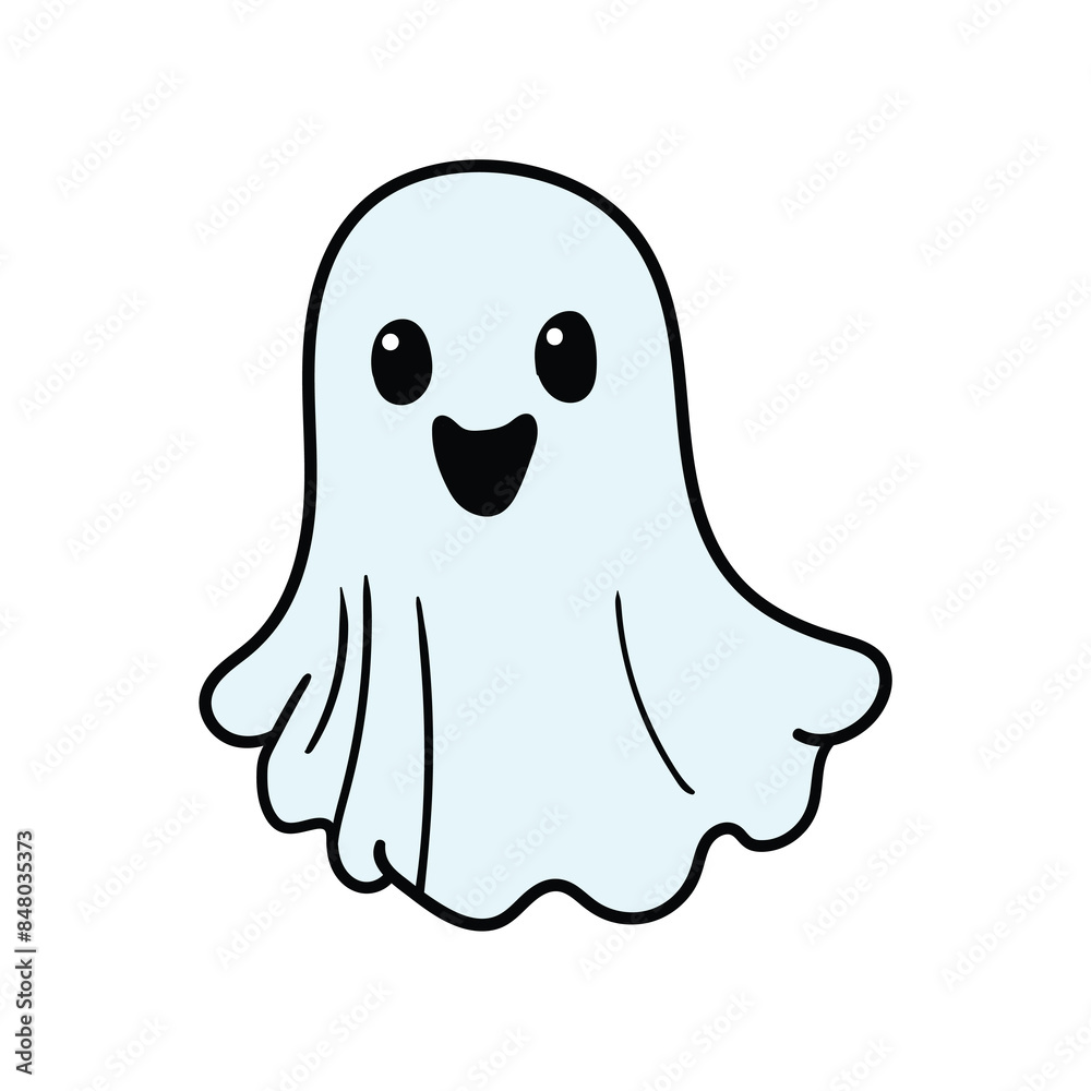 Hand drawn cartoon happy ghost on white background. Halloween concept. Hand drawn cartoon happy ghost on white background. Halloween concept.