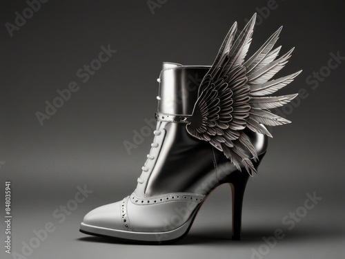 High-heeled boot with metallic wings