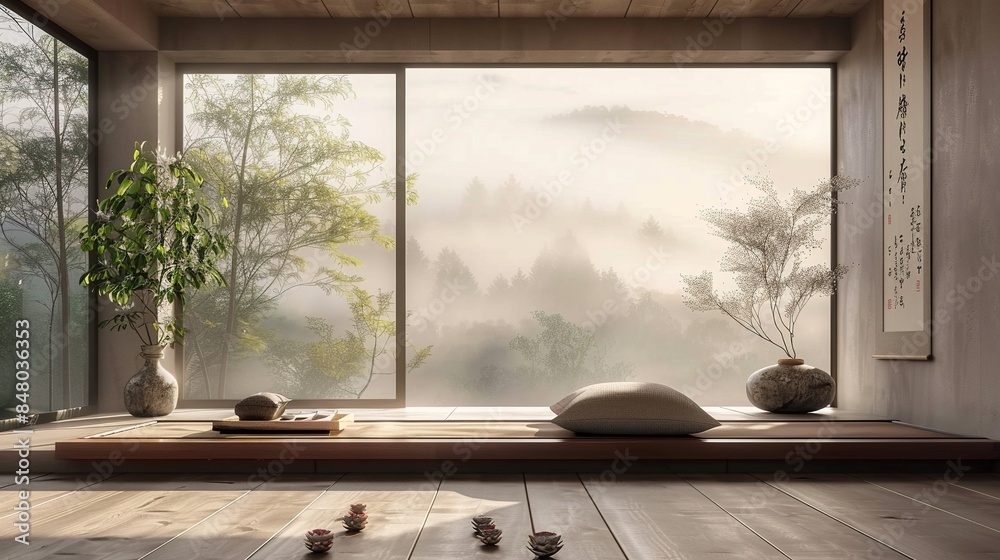 Fototapeta premium Zen and Tranquil Interior Spaces Serene Ambiance and Calm Retreats
