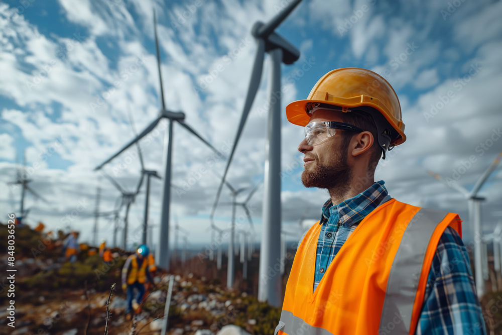 Engineer Working on Wind Turbines Engineer Working on Wind Turbines