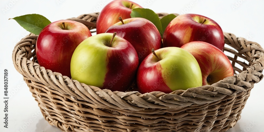 apples in basket on plain white background apples in basket on plain white background