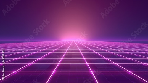 Wallpaper Mural Neon wireframe horizon background The light purple square floor glows  Torontodigital.ca