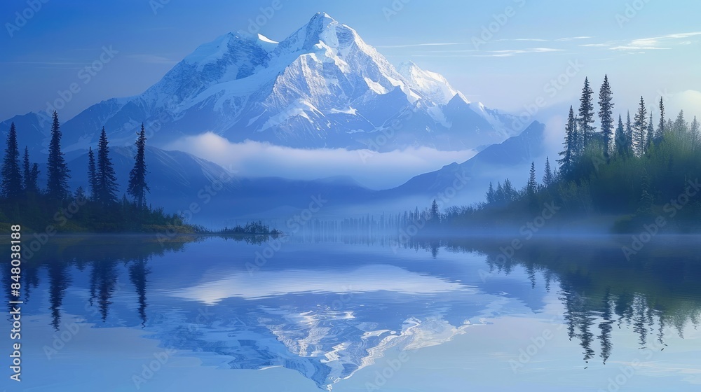 Mountain Peak Reflections in a Calm Lake AI generated Mountain Peak Reflections in a Calm Lake AI generated