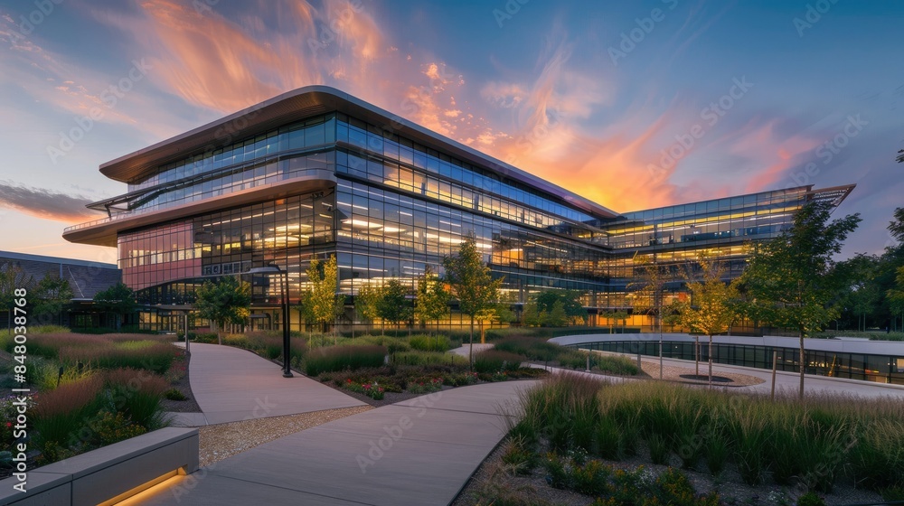 Architectural masterpiece of a corporate headquarters blending form and function Architectural masterpiece of a corporate headquarters blending form and function
