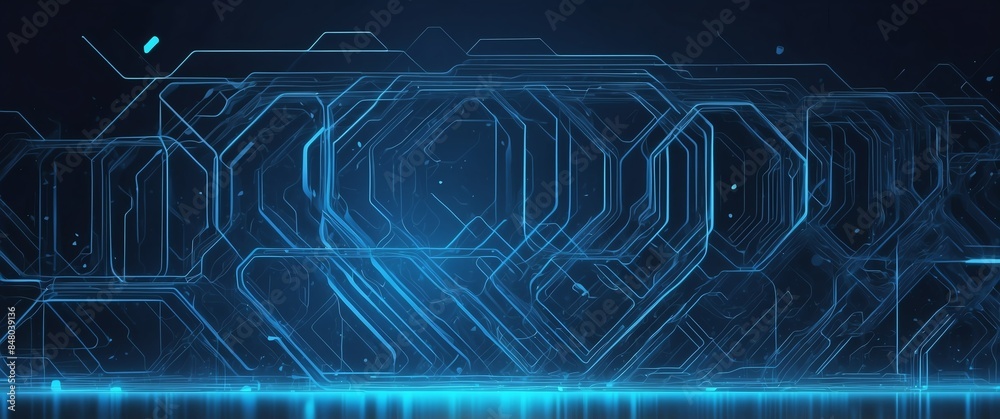 Naklejka premium blue theme artificial intellifence abstract concept banner background illustration