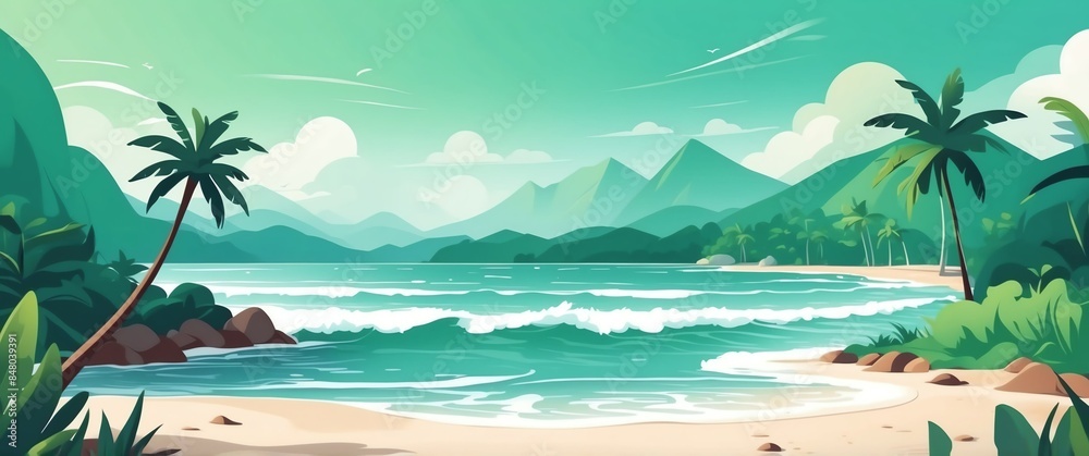 Fototapeta premium green theme beach abstract concept banner background illustration