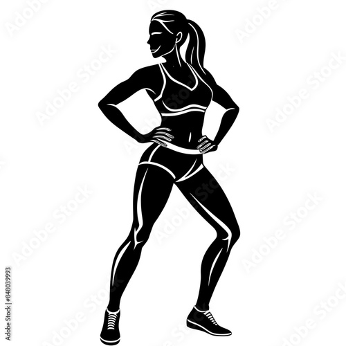 black and white silhouette of fitness woman standing illustration