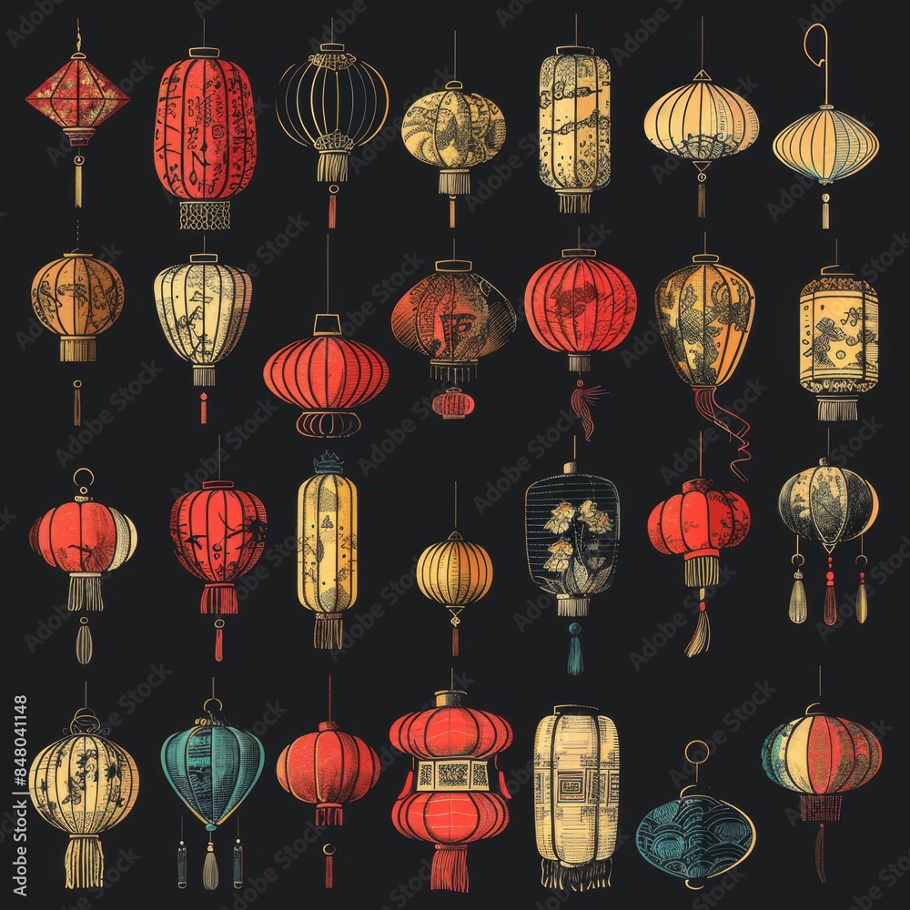 Asian lamp icon, chinese lantern isolated, traditional oriental lantern, light symbol, doodle, sketched flashlight
