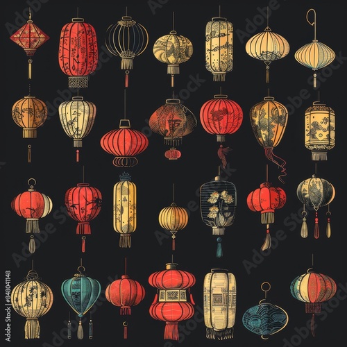 Asian lamp icon, chinese lantern isolated, traditional oriental lantern, light symbol, doodle, sketched flashlight