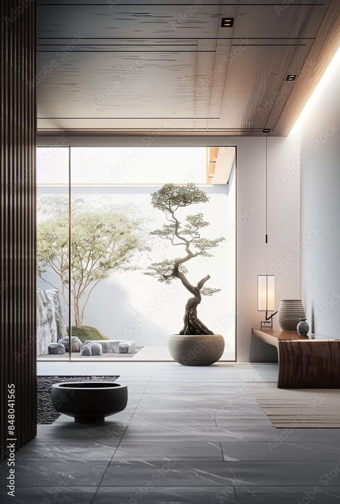 Fototapeta premium Zen and Tranquil Interior Spaces Serene Ambiance and Calm Retreats