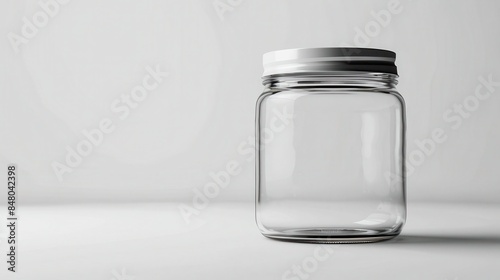 A photo of a sleek clear glass jar with metal lid photo