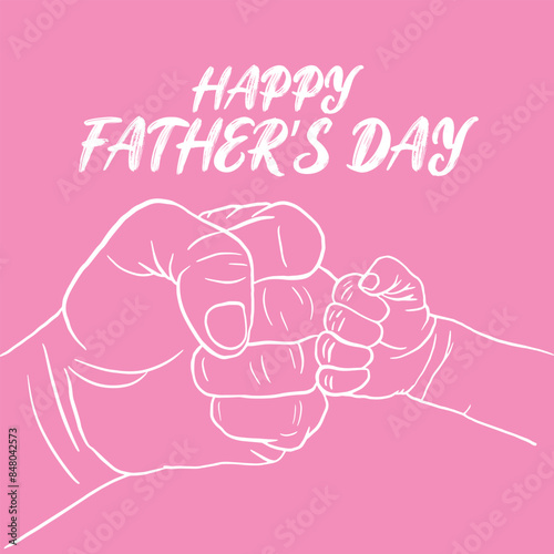 Happy Father's Day with dad and children silhouettes. Vector greeting card with a nice message of Father's Day. 